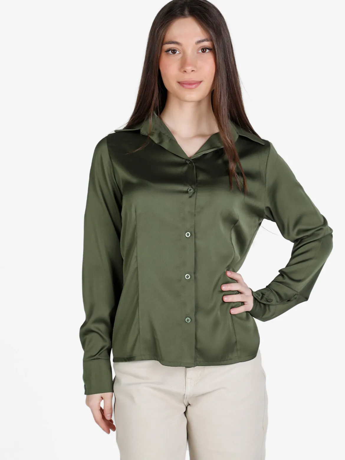 Frenetika Camicia donna effetto seta a maniche lunghe