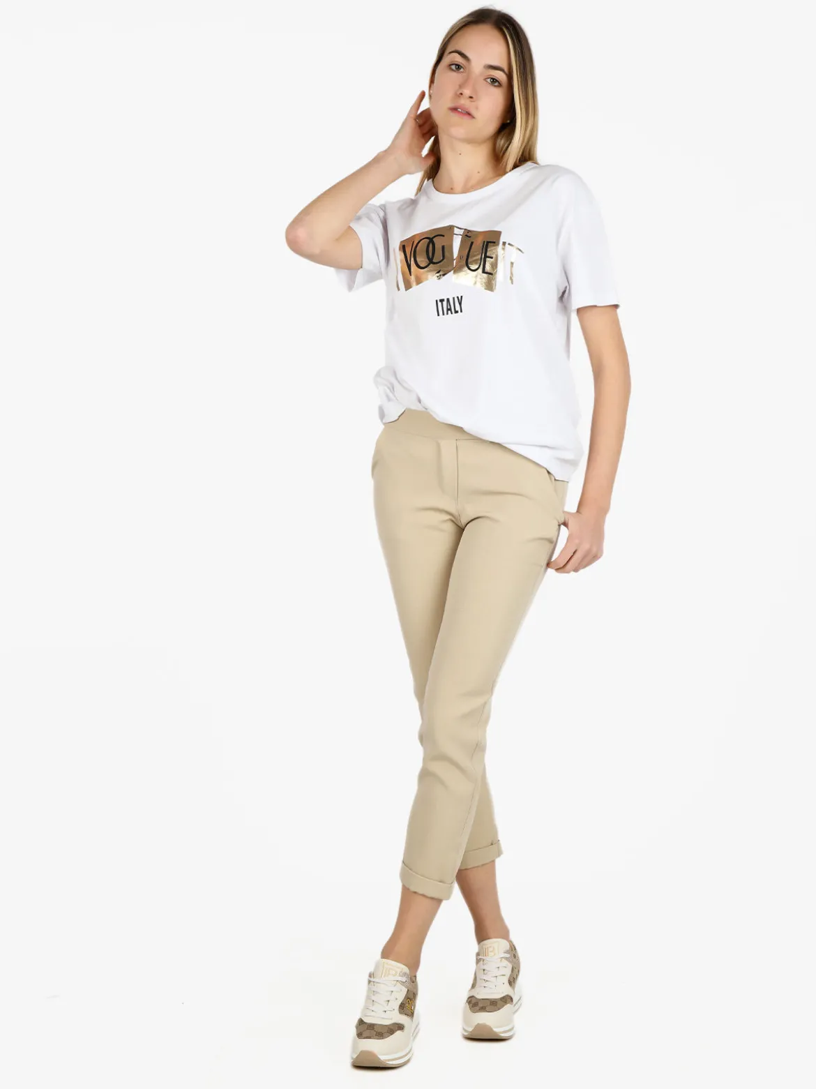Frenetika Pantaloni classici da donna a gamba dritta con risvolto finale