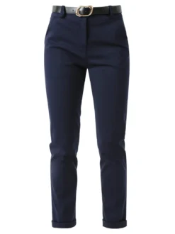 Frenetika Pantaloni donna a gamba dritta con risvolto sul finale e cintura - blu scuro