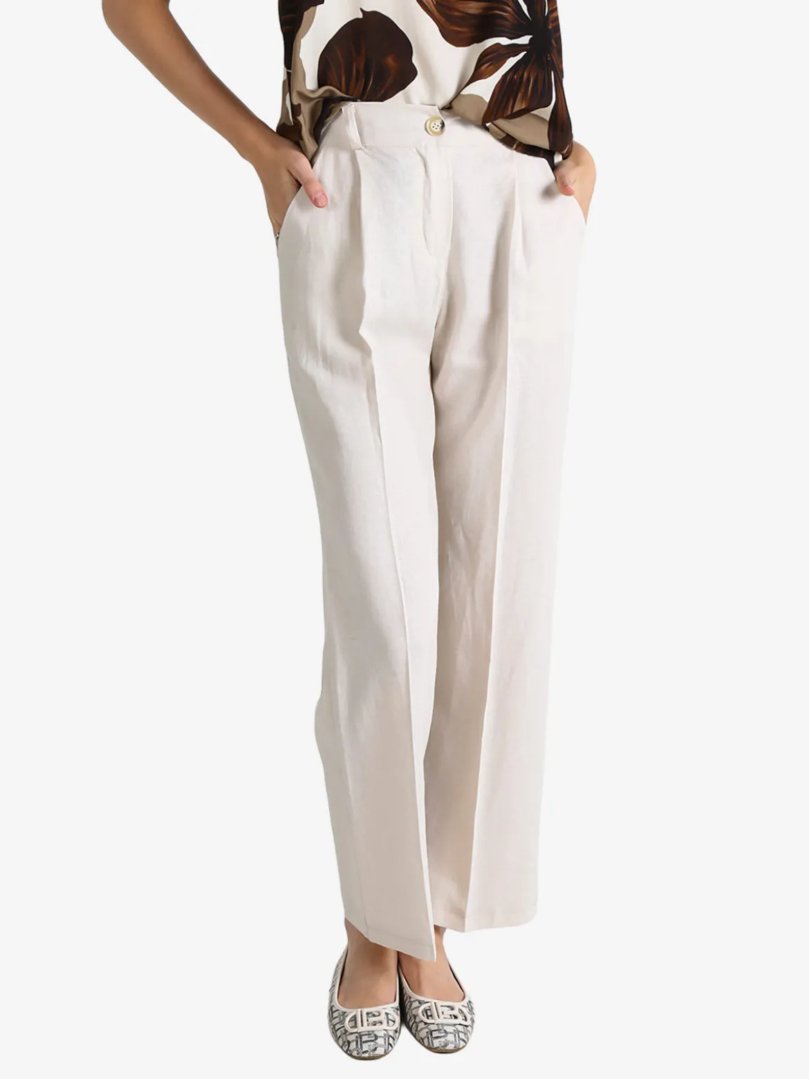 Frenetika Pantaloni donna in misto lino a gamba dritta