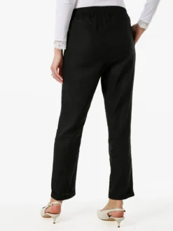 Frenetika Pantaloni donna in misto lino con risvolti - nero