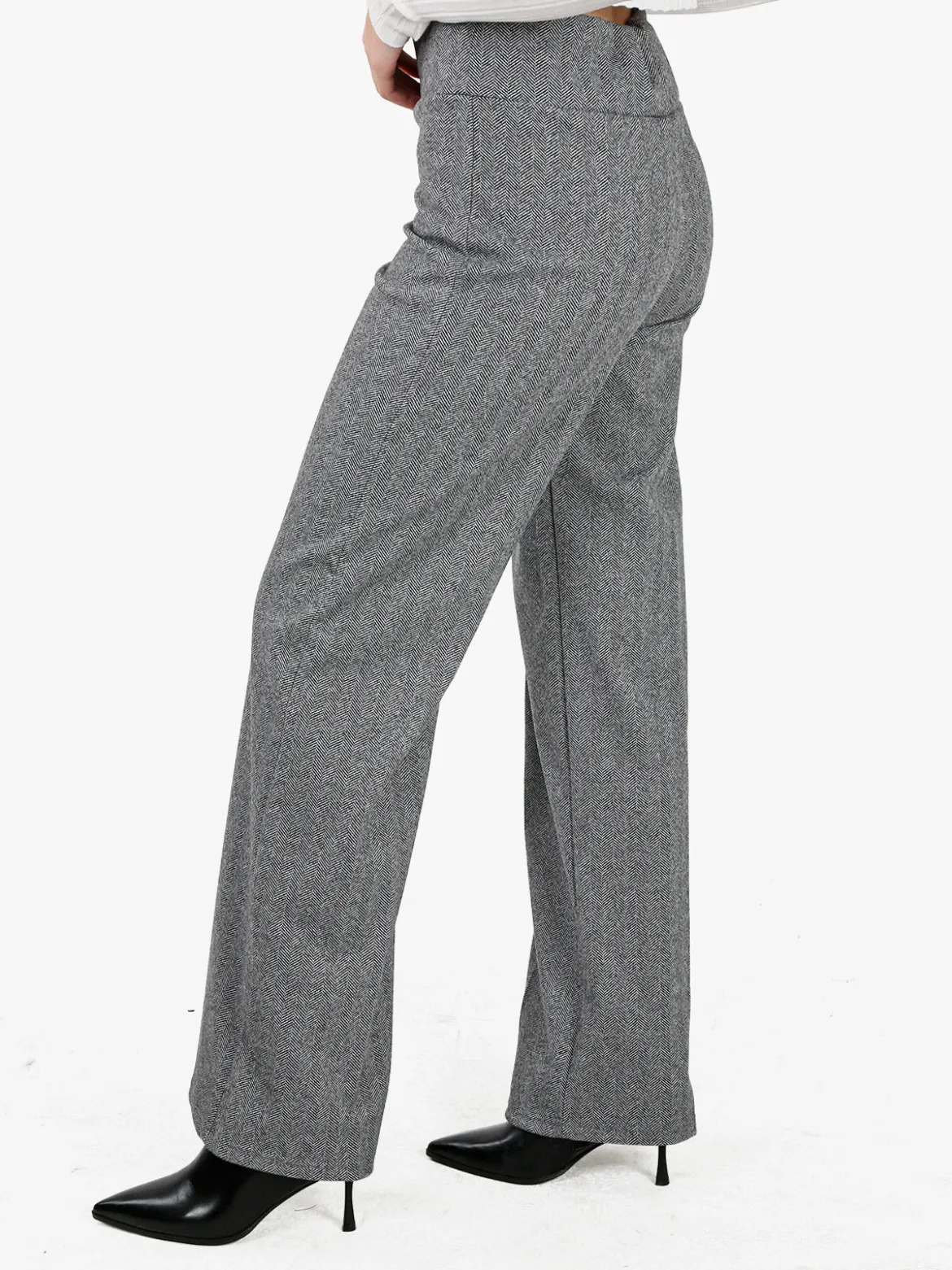 Frenetika Pantaloni donna spigati a vita alta - grigio