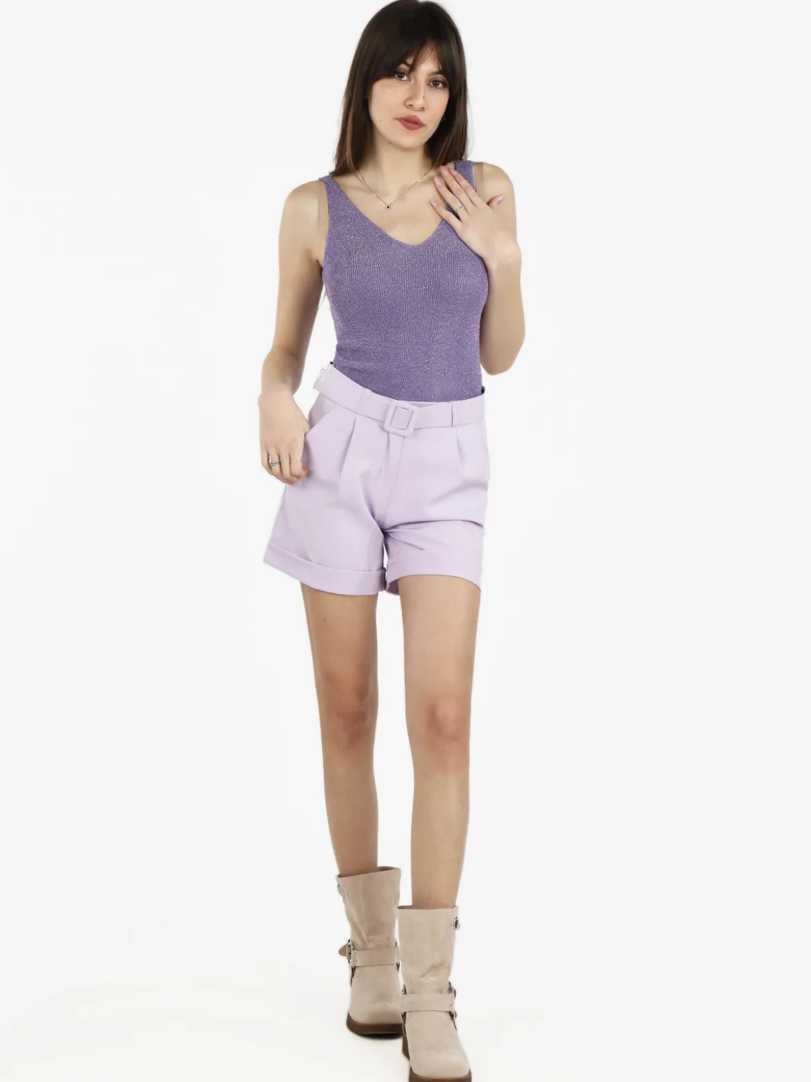 Frenetika Shorts donna con cintura e risvolto