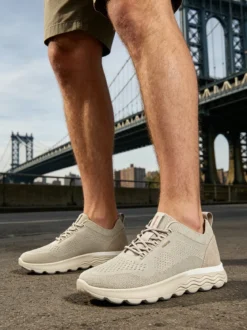Geox SPHERICA Sneakers uomo stringate in maglia - fango