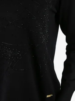 Gian Marco Venturi Maglia donna girocollo con strass e spacchi laterali - nero