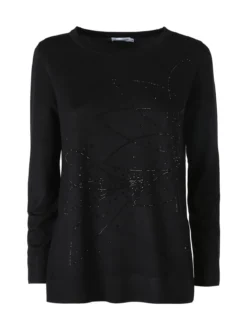 Gian Marco Venturi Maglia donna girocollo con strass e spacchi laterali - nero