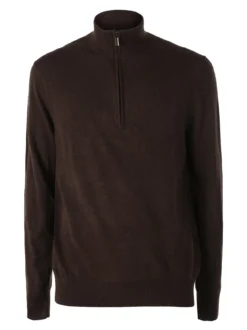 Gian Marco Venturi Maglione da uomo mezza zip in misto lana e cashmere - marrone