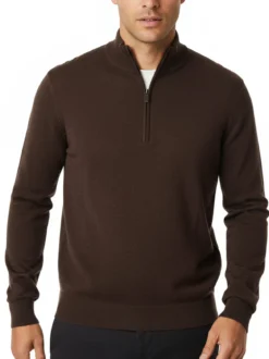 Gian Marco Venturi Maglione da uomo mezza zip in misto lana e cashmere - marrone