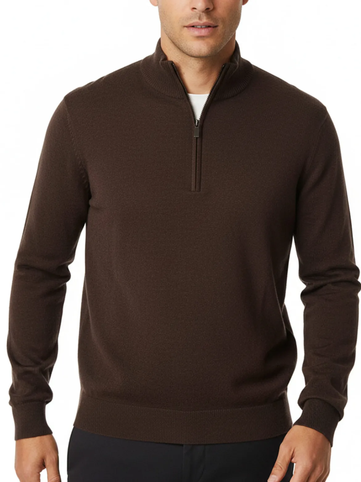 Gian Marco Venturi Maglione da uomo mezza zip in misto lana e cashmere - marrone