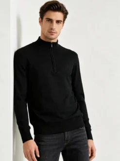 Gian Marco Venturi Pullover da uomo mezza zip misto viscosa - nero
