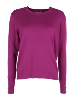 Gian Marco Venturi Pullover girocollo in maglia da donna con bottoni gioiello sui polsini