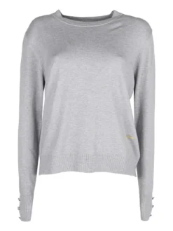 Gian Marco Venturi Pullover girocollo in maglia da donna con bottoni gioiello sui polsini