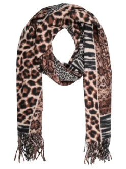 Gian Marco Venturi Sciarpa donna animalier con frange - marrone