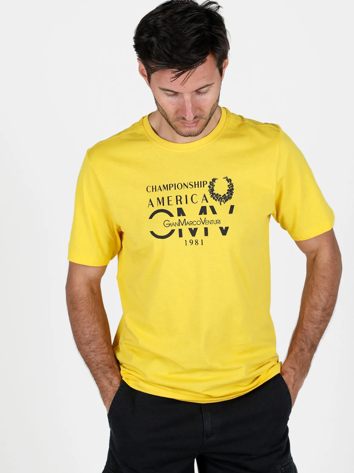 Gian Marco Venturi T-shirt girocollo da uomo in cotone con stampa scritta