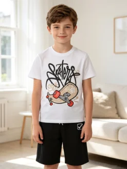Givova Completo corto da bambino in cotone con t-shirt e bermuda - bianco