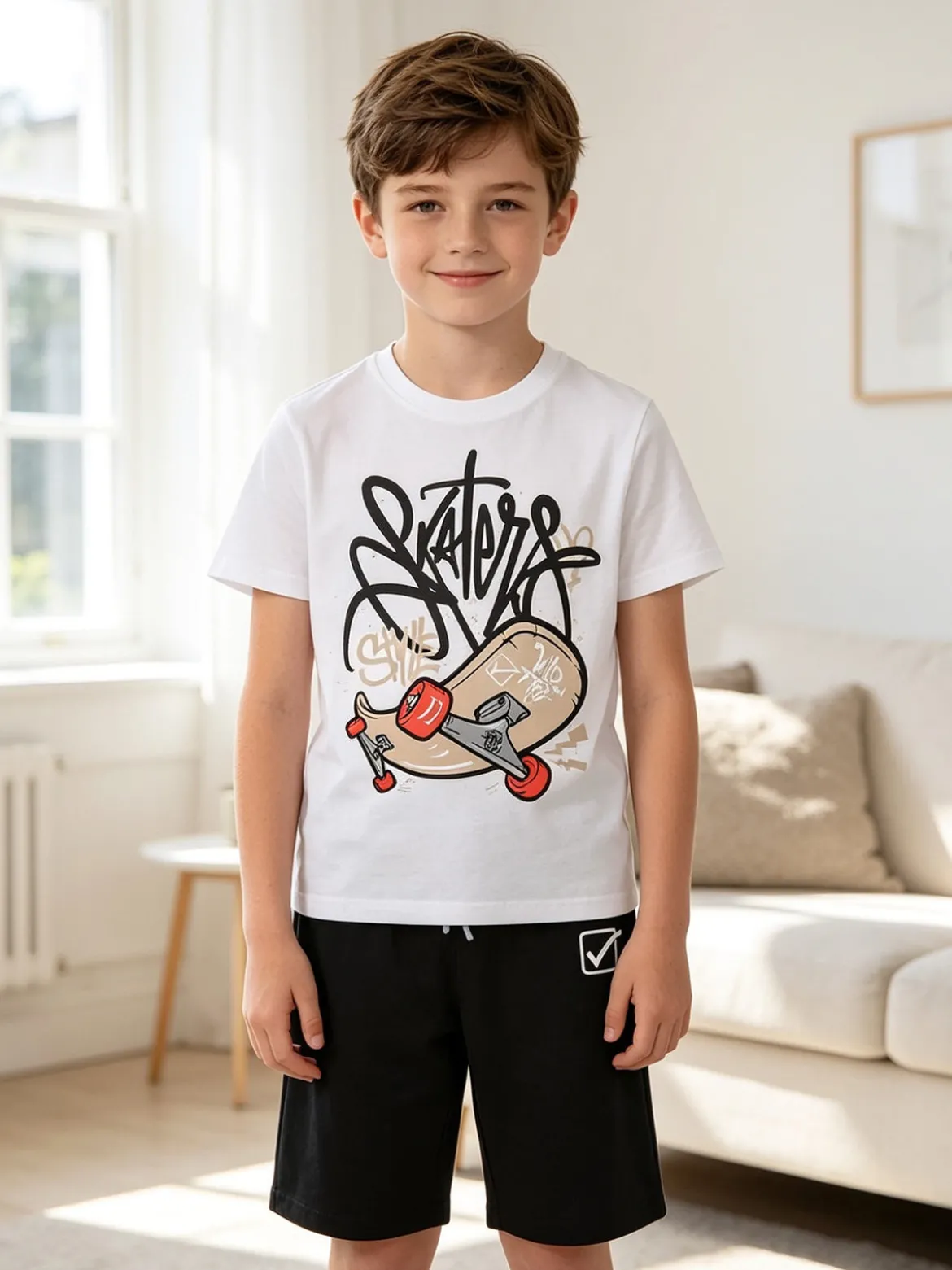 Givova Completo corto da bambino in cotone con t-shirt e bermuda - bianco