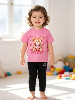Givova Completo corto da neonata con t-shirt orsacchiotto e leggings - rosa