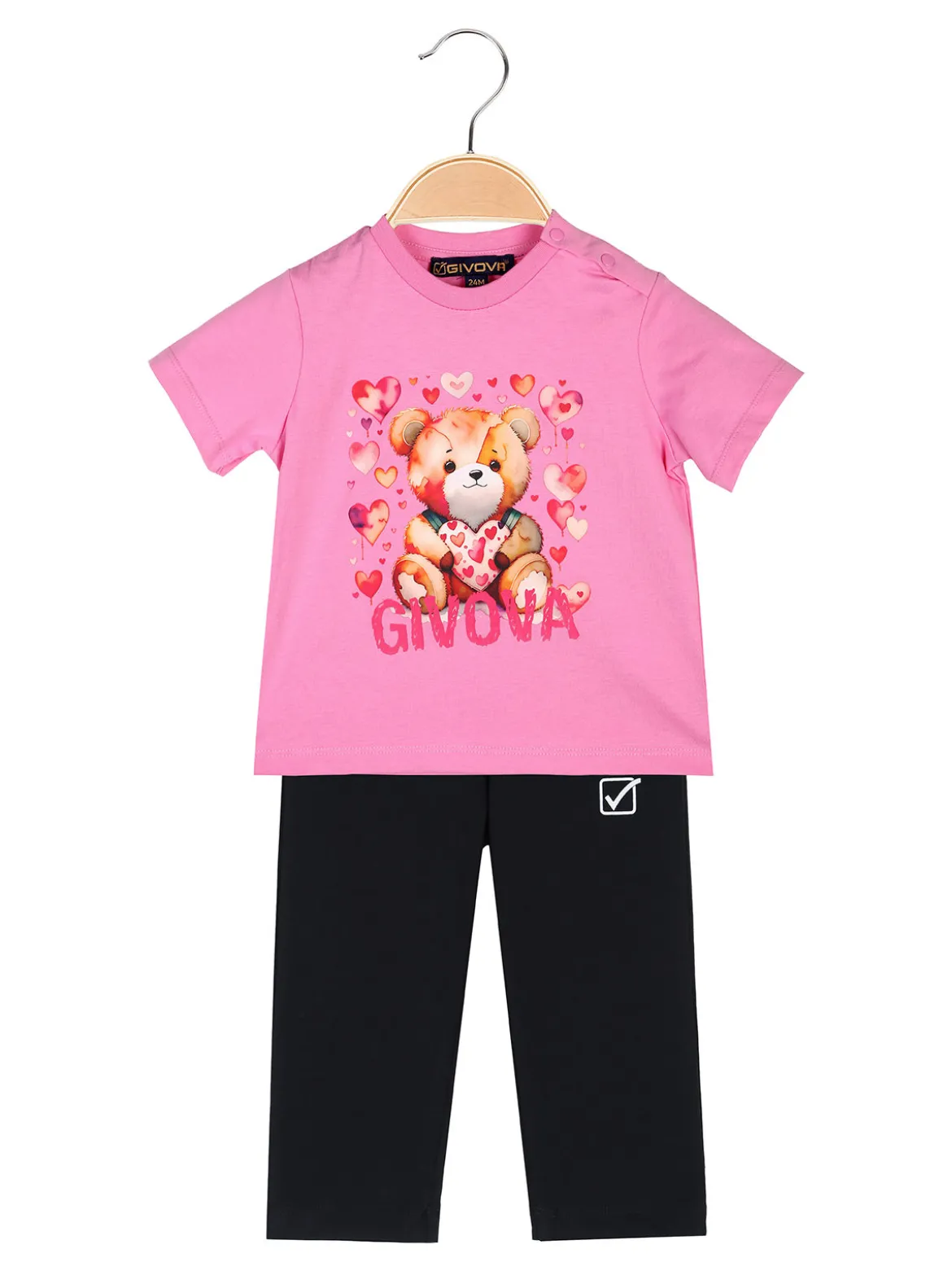 Givova Completo corto da neonata con t-shirt orsacchiotto e leggings - rosa