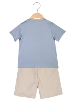 Givova Completo corto da neonato in cotone con t-shirt orsacchiotto e shorts - cielo