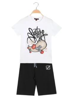 Givova Completo corto da ragazzo in cotone con t-shirt e bermuda - bianco