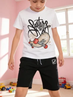 Givova Completo corto da ragazzo in cotone con t-shirt e bermuda - bianco