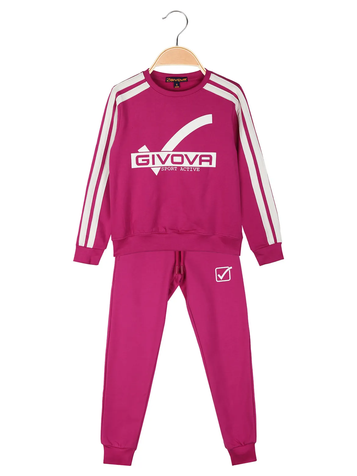 Givova Completo tuta 2 pezzi da ragazza con felpa girocollo - fucsia