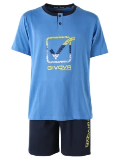 Givova Pigiama corto da uomo in misto cotone con logo - blu