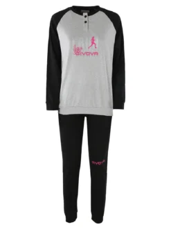Givova Pigiama lungo da donna in cotone interlock con stampa - grigio