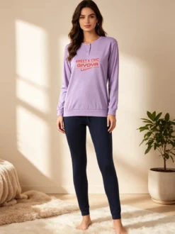 Givova Pigiama lungo da donna in misto cotone jersey - lilla