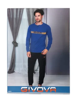 Givova Pigiama lungo da uomo in misto cotone - azzurro