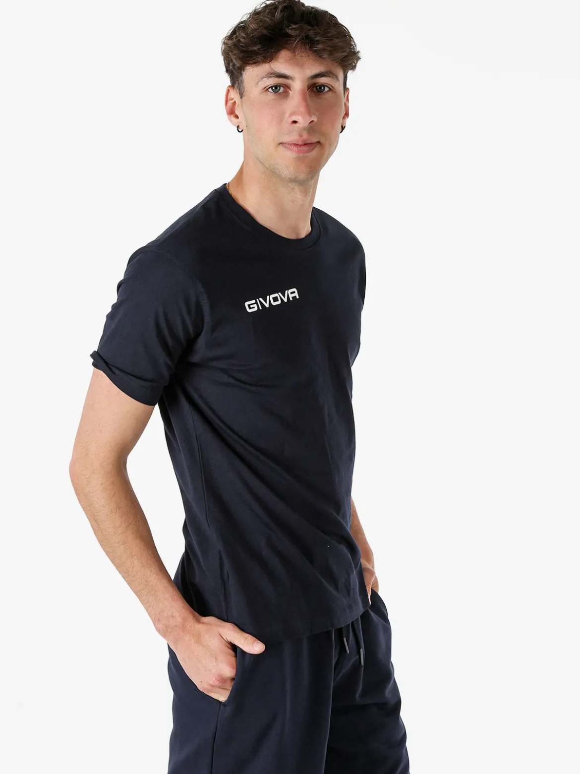 Givova T-shirt girocollo da uomo in cotone - blu scuro