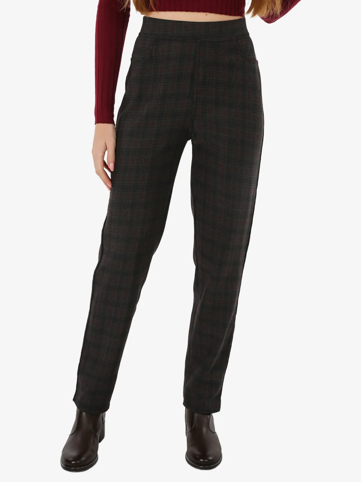 Gladys Leggings donna pied de poule con interno in pile - marrone