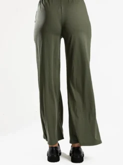 Gladys Pantaloni donna a gamba larga con interno in pile - oliva