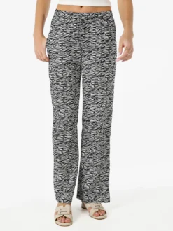 Gladys Pantaloni donna in cotone a gamba larga zebrati con coulisse - nero