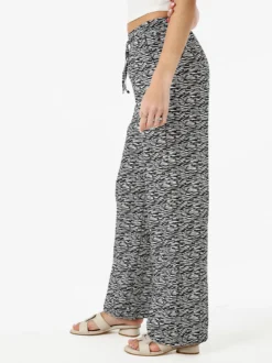 Gladys Pantaloni donna in cotone a gamba larga zebrati con coulisse - nero