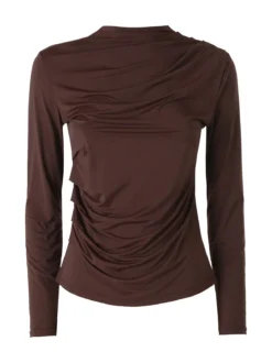 Gondola Blu Maglia donna accollata a maniche lunghe con drappeggio laterale - moro