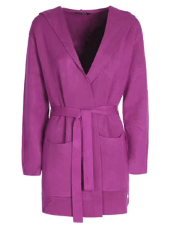 Griffai Spolverino donna in maglia con cappuccio e cintura