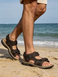 Grisport Sandali da uomo in pelle con cinturini a strappo - moro