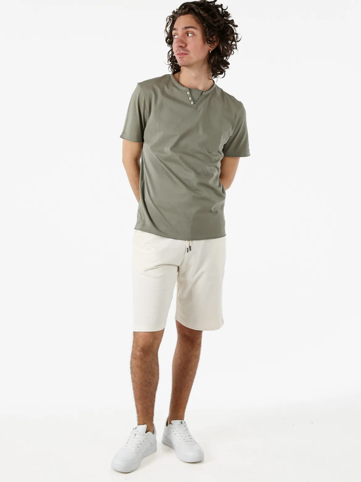Guy Bermuda da uomo in felpa con coulisse - panna