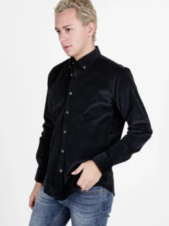 Guy Camicia da uomo in velluto a maniche lunghe