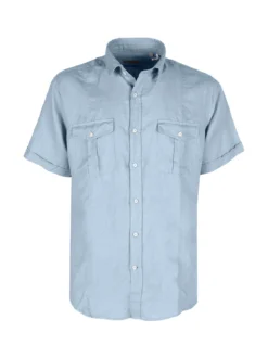 Guy Camicia da uomo misto lino a maniche corte