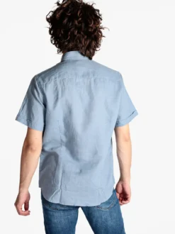 Guy Camicia da uomo misto lino a maniche corte