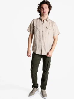 Guy Camicia da uomo misto lino a maniche corte