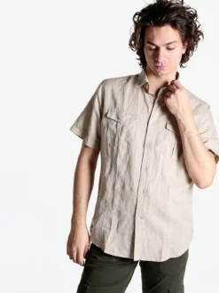 Guy Camicia da uomo misto lino a maniche corte