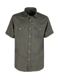 Guy Camicia da uomo misto lino a maniche corte