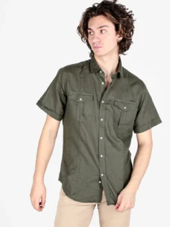 Guy Camicia da uomo misto lino a maniche corte