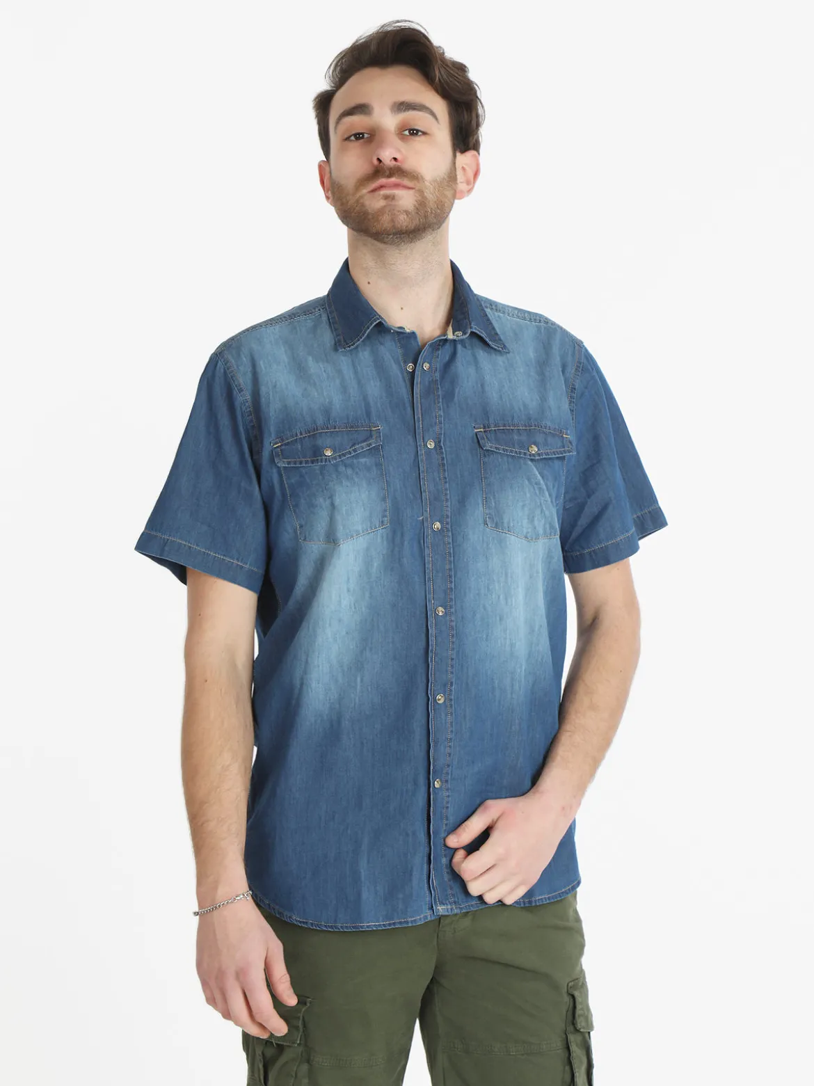 Guy Camicia di jeans da uomo a maniche corte