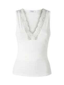 Hdl Milano Top donna con scollo a V e pizzo - bianco
