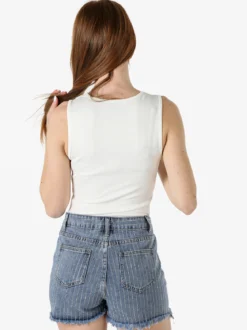 Hdl Milano Top donna con scollo a V e pizzo - bianco