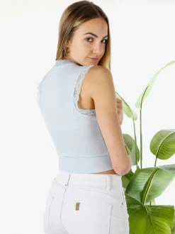Hdl Milano Top donna elasticizzato con dettagli di pizzo - azzurro